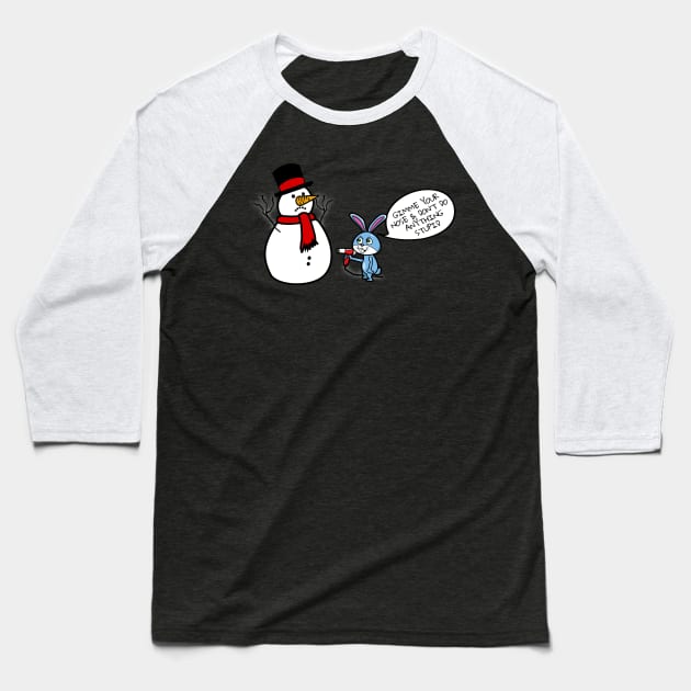 Funny Christmas Snowman & Bunny Baseball T-Shirt by NerdShizzle